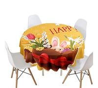 Highdi 3D Pâques Nappe Ronde Anti Tache, Nappes Rondes Impermeable Polyester Lavable Nappe de Table de Décoration pour Cuisine Picnic Jardin (Fleurs pâques,Diamètre 180cm)