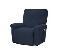 Highdi 4 Pièce Housse de Fauteuil Relax Extensible, Jacquard Plaine Fauteuil Relax Inclinable avec Poche Latérale, Housse de Canapé 1 Places Antidérapante Protecteur de Fauteuil (Bleu Marine)