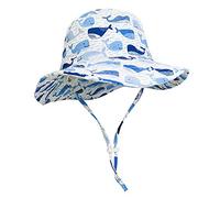 Highdi Chapeau de Soleil pour Enfant avec Mentonnière Réglable, Chapeaux de Pêcheur Imprimé à Bord Large UPF 50+, Bébé Fille Garçon Été Voyage Plage Chapeaux (Baleine Bleue,46cm)