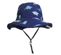 Highdi Chapeau de Soleil pour Enfant avec Mentonnière Réglable, Chapeaux de Pêcheur Imprimé à Bord Large UPF 50+, Bébé Fille Garçon Été Voyage Plage Chapeaux (Dinosaure Bleu,46cm)
