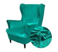 Highdi Couleur Unie Velours Housse de Fauteuil à Oreilles Extensible 2 Pièces Couverture de Fauteuil avec Housse de Coussin en T, Housse de Fauteuil Antidérapante, pour Salon,Hôtel (Paon Bleu)