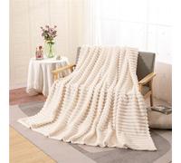 Highdi Couverture en molleton douce, chaude et confortable en flanelle, pour chambre d'enfant et adulte, canapé, voyage, chats, chiens, animaux de compagnie (70 x 100 cm, beige)