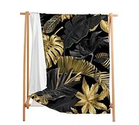 Highdi Couverture Polaire Hiver, Plaid Douillet Style de Luxe Léger 3D,Couverture de Canapé Réversible,Couvre-Lit en Peluche,Couverture Moelleuse pour Adultes Enfants (Feuille d'or Noir,90x120cm)