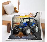 Highdi Couverture Polaire Imprimé de Tracteur, Hiver Plaid Moelleuse Couverture de Canapé Couvre-Lit en Peluche Couverture pour Adultes et Enfants (Bleu,140x180cm)
