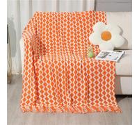 Highdi Couverture Polaire Plaid avec Pompon, Jeté de Canapé Douillet pour un Confort Maximum, Couverture d'Hiver pour 2 Personnes, Chaude et Douce (130 x 180 cm, Orange)