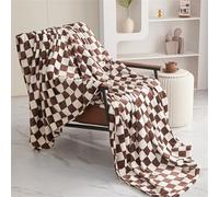 Highdi Couverture Polaire Plaid, Damier Jeté de Canapé Douillette Grande Taille Couverture Chaude et Douce Couverture d'hiver pour Chambre Canapé Lit (120 * 200cm,Café)