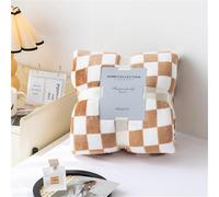 Highdi Couverture Polaire Plaid, Damier Jeté de Canapé Douillette Grande Taille Couverture Chaude et Douce Couverture d'hiver pour Chambre Canapé Lit (130 * 150CM,Kaki)