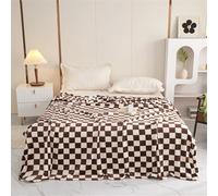 Highdi Couverture Polaire Plaid, Damier Jeté de Canapé Douillette Grande Taille Couverture Chaude et Douce Couverture d'hiver pour Chambre Canapé Lit (200x230CM,Café)
