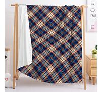 Highdi Couverture Polaire Plaid Douce et Chaude Hiver, Classique Imprimé Plaid & Tartan Couverture de Lit en Microfibre Moelleuse Couvre-Lit pour Adultes et Enfants (Bleu Beige,90x120cm)