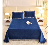 Highdi Couvre Lit Couleur Unie Velours King Size,Dessus de Lit Réversible Patchwork,Douceur Couvre Lit Matelassé,pour 1~2 Personnes Plaid Canape,pour Salon,Chambre à Coucher (Bleu Marine,150x230cm)