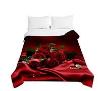 Highdi Couvre Lit Matelassé 220 x 240 cm, 3D Rose Ete Douce Microfibre Couvre Lit, Couvre-lit Imprimée 220x240 Poids Léger Couette Enfant, pour Couette 2 Personnes (Rose Rouge,180x220cm)