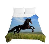 Highdi Couvre Lit Matelassé, Ete Douce Dessus de Lit, Motif de Cheval Couvre-lit Poids Léger Couverture Lit, pour Couvre Lit 1 Personne Couverture Lit 2 Personnes (220x240cm,Cheval Noir)
