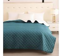 Highdi Couvre Lit Plaid de Couleur Unie, Matelassé Dessus de Lit Jeté De Canapé Confort et Douceur, Microfibre Plaid Canape, Lavable Couvertures pour Salon, Chambre à Coucher (Bleu Canard,203x229cm)