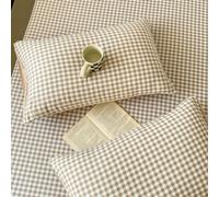 Highdi Drap Housse Coton Bedding Draps Housses avec Une Rebord Élastiqueavec, Protège Matelas pour Enfants, Jeunes, Adulte (2 x Taie d'oreiller,Plaid Marron)