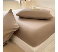 Highdi Drap Housse Coton Draps Housses avec Une Rebord Élastiqueavec, Bedding Protège Matelas pour Enfants, Jeunes, Adulte (2 x Taie d'oreiller,Thé au Lait)