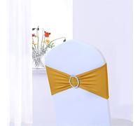 Highdi élastique Slider Housse de Chaise Bande avec Boucle, Lycra Noeuds de Chaise Noeud Papillon de Mariage pour Housses de Chaises Mariage Ceremonie Fête Décor (10pc,Or)