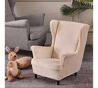 Highdi Enfant Housse de Fauteuil à Oreilles 2 pièces en Velours Doux Extensible Couverture de Fauteuil Petit pour Enfant Revêtement de Canapé Relax Amovible pour Salon, Chambre (Beige)