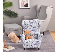 Highdi Enfant Housse de Fauteuil à Oreilles Extensible 2-Pièces Couverture de Fauteuil avec Housse de Coussin en T, Mode Imprimév Strandmon Housse de Fauteuil Antidérapante (Feuille Bleue)