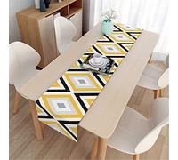Highdi Géométrie Chemin de Table en Lin, Lavable Chemin de Table pour Décorations de Table Armoires Dîner Cuisine Fête Mariage Rustique Ferme (Losange Jaune,33x180cm)