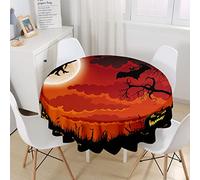 Highdi Halloween Nappe Ronde Anti Tache Impermeable, Impression Nappe de Table de Décoration pour Cuisine Picnic Party Jardin Table Protection (Diamètre 180cm,Lune)