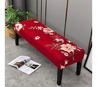 Highdi Housse de Banc de Salle à Manger Rectangle, Stretch Spandex Housses de Tabouret de Piano Couverture de Banc Extensible Amovible Lavable pour Salon Cuisine (Fleur parfumée Rouge,1 pièce)