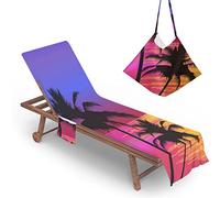 Highdi Housse de Chaise de Plage 3D Couverture de Serviette de Chaise Longue avec Poche Housse de Serviette de Chaise Longue en Microfibre pour Piscine, Bain de Soleil (75x210cm,Crépuscule)