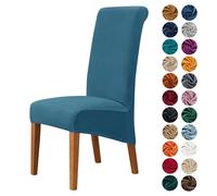 Highdi Housse de Chaise Salle à Manger Mariage Extensible Couleur Unie Velours, Lot de 1/2/4/6 Housses Lavable Stretch Haut Dossier Chaises Protecteur Couverture (4 pièces,Paon Bleu)