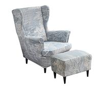 Highdi Housse de Fauteuil à Oreilles 2 Pièces avec Housse Ottomane Extensible, Couverture de Fauteuil avec Housse de Coussin en T, Imprimé Housse de Fauteuil Antidérapante (Feuilles Simples)
