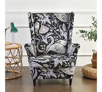 Highdi Housse de Fauteuil à Oreilles Extensible 2-Pièces Couverture de Fauteuil avec Housse de Coussin en T, Luxueux Baroque Impression Strandmon Housse de Fauteuil Antidérapante (Cachemire Noir)