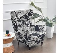 Highdi Housse de Fauteuil à Oreilles Extensible 2 Pièces Couverture de Fauteuil avec Housse de Coussin en T, Imprimé Housse de Fauteuil Antidérapante, pour Salon,Hôtel,Chambre (Motif Cachemire)