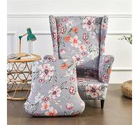 Highdi Housse de Fauteuil à Oreilles Extensible 2-Pièces Couverture de Fauteuil avec Housse de Coussin en T, Luxueux Rose Impression Strandmon Housse de Fauteuil Antidérapante (Gris)