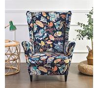 Highdi Housse de Fauteuil à Oreilles Extensible 2-Pièces Couverture de Fauteuil avec Housse de Coussin en T, Luxueux Baroque Impression Strandmon Housse de Fauteuil Antidérapante (bohème Noir)