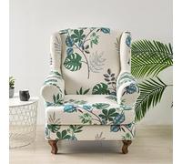 Highdi Housse de Fauteuil à Oreilles Extensible 2 Pièces Couverture de Fauteuil avec Housse de Coussin en T, Floral Housse de Fauteuil Antidérapante pour Salon Chambre (forêt Dense)