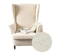 Highdi Housse de Fauteuil à Oreilles Extensible 2-Pièces Couverture de Fauteuil avec Housse de Coussin, Plante Jacquard Couleur Unie Strandmon Housse de Fauteuil Antidérapante (Beige)