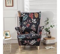 Highdi Housse de Fauteuil à Oreilles Extensible 2 Pièces Couverture de Fauteuil avec Housse de Coussin en T, Imprimé Housse de Fauteuil pour Hôtel, Salon, Chambre (langage des Fleurs)
