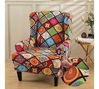 Highdi Housse de Fauteuil à Oreilles Extensible 2 pièces Couverture de Fauteuil Imprimé pour Strandmon Housse de Fauteuil Antidérapante Amovible pour Salon, Hôtel, Chambre (Mandala Multicolore)