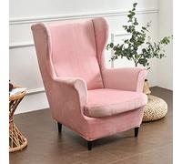 Highdi Housse de Fauteuil à Oreilles Extensible 2-Pièces pour Strandmon, Tissu Velours de Luxe Couverture de Fauteuil, Housse de Canapé Relax pour Salon, Hôtel, Chambre (Rose)