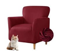 Highdi Housse de Fauteuil en Velours Extensible Housse Canapé 1 Place avec Accoudoirs, Universelle Protège-Fauteuil Chesterfield Doux Antidérapant Housse de Chaise pour Salon (Bourgogne)