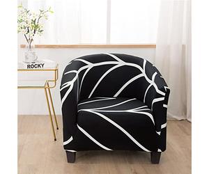 Highdi Housse de Fauteuil Extensible Hôtel Chesterfield 1 Pièce, Couverture de Fauteuil Imprimé Moderne, Club Housse de Fauteuil Cabriolet Amovible Lavable avec Accoudoirs (Noir et Blanc)