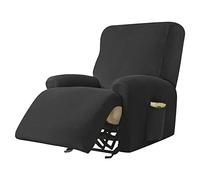 Highdi Housse de Fauteuil Relax Doux Velours Extensible, Housse de Canapé Antidérapante avec Poche Latérale, Protege de Meubles Lavable pour Fauteuil Inclinable (Le Noir,1 Place)