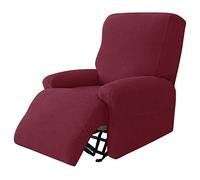Highdi Housse de Fauteuil Relax Jacquard Extensible, 4 Pièce Housse de Canapé Couleur Unie Antidérapante avec Poche Latérale,Protege de Meubles Lavable pour 1 Places Fauteuil Inclinable (Bourgogne)