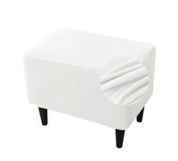 Highdi Housse de Pouf Carré Housse Ottomane en Velours Housse pour Repose-Pieds Rectangulaire, Couleur Unie Housse de Tabouret Extensible Doux Lavable avec Fond Élastique (Blanc)