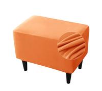 Highdi Housse de Pouf Carré Housse Ottomane en Velours Housse pour Repose-Pieds Rectangulaire, Couleur Unie Housse de Tabouret Extensible Doux Lavable avec Fond Élastique (Couleur Orange)