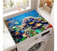 Highdi Housse de Protection pour Machine à Laver Top, Impression du Monde Océanique Coussin de Machine à Laver Antidérapant, Tapis de Protection pour Dessus Sèche-Linge Buanderie (Bleu 4,60x60cm)