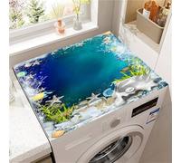 Highdi Housse de Protection pour Machine à Laver Top, Impression du Monde Océanique Coussin de Machine à Laver Antidérapant, Tapis de Protection pour Dessus Sèche-Linge Buanderie (Bleu 8,40x50cm)