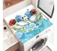 Highdi Housse de Protection pour Machine à Laver Top, Motif Cygne Coussin de Machine à Laver Antidérapant, Tapis de Protection pour Dessus Sèche-Linge Séchage Rapide (Bleu,30x40cm)
