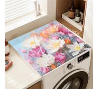 Highdi Housse de Protection pour Machine à Laver Top, Peinture à l'huile de Fleurs Coussin de Machine à Laver Antidérapant, Tapis de Protection pour Dessus Sèche-Linge Buanderie (Rose 2,60x60cm)