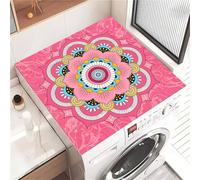 Highdi Housse de Protection pour Machine à Laver Top, Thème Mandala Coussin de Machine à Laver Antidérapant, Tapis de Protection pour Dessus Sèche-Linge Buanderie Séchage Rapide (Rose 1,50x50cm)