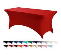 Highdi Housse de Table en Spandex, Nappe Rectangulaire Fitted Nappe Extensible Lavable en Machine Couverture de Table pour Conférences Mariage Banquet Fête (Rouge,4FT)