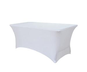 Highdi Housse de Table en Spandex, Nappe Rectangulaire Fitted Nappe Extensible Lavable en Machine Couverture de Table pour Conférences Mariage Banquet Fête (Blanc,6FT)
